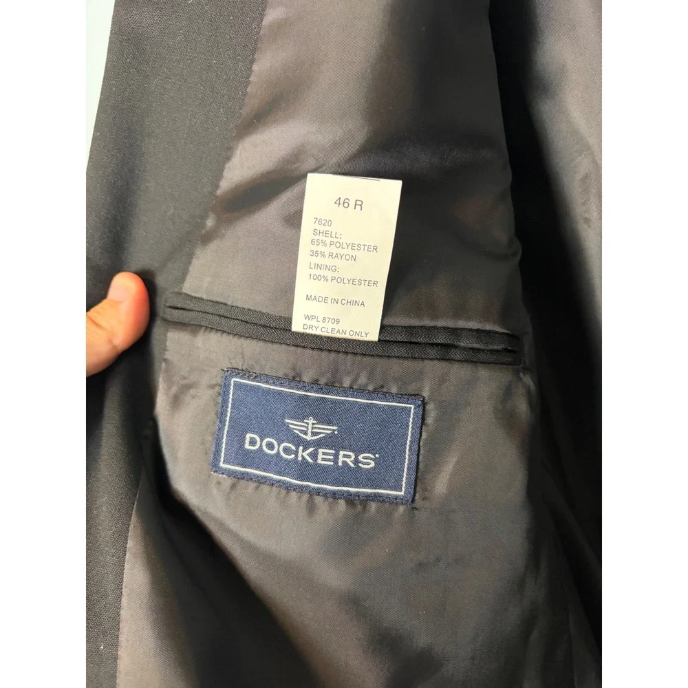 Dockers Mens Blazer Black Two Button Sport Coat Jacket 46R 7620